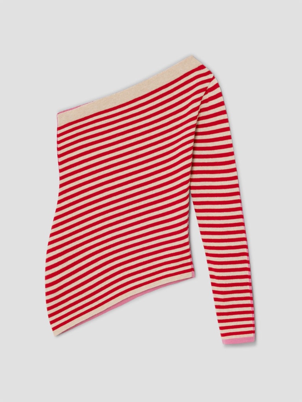 Gimaguas Diana Long Sleeve Top
Contrasting red, beige, and pink striped asymm
